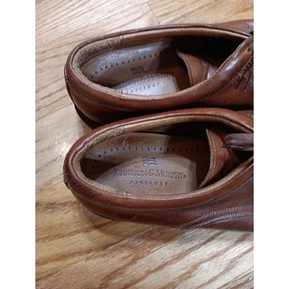 Johnston & Murphy Passport 10W Brown Leather Cap Toe Derby Oxford Shoes Italy - Picture 3 of 11